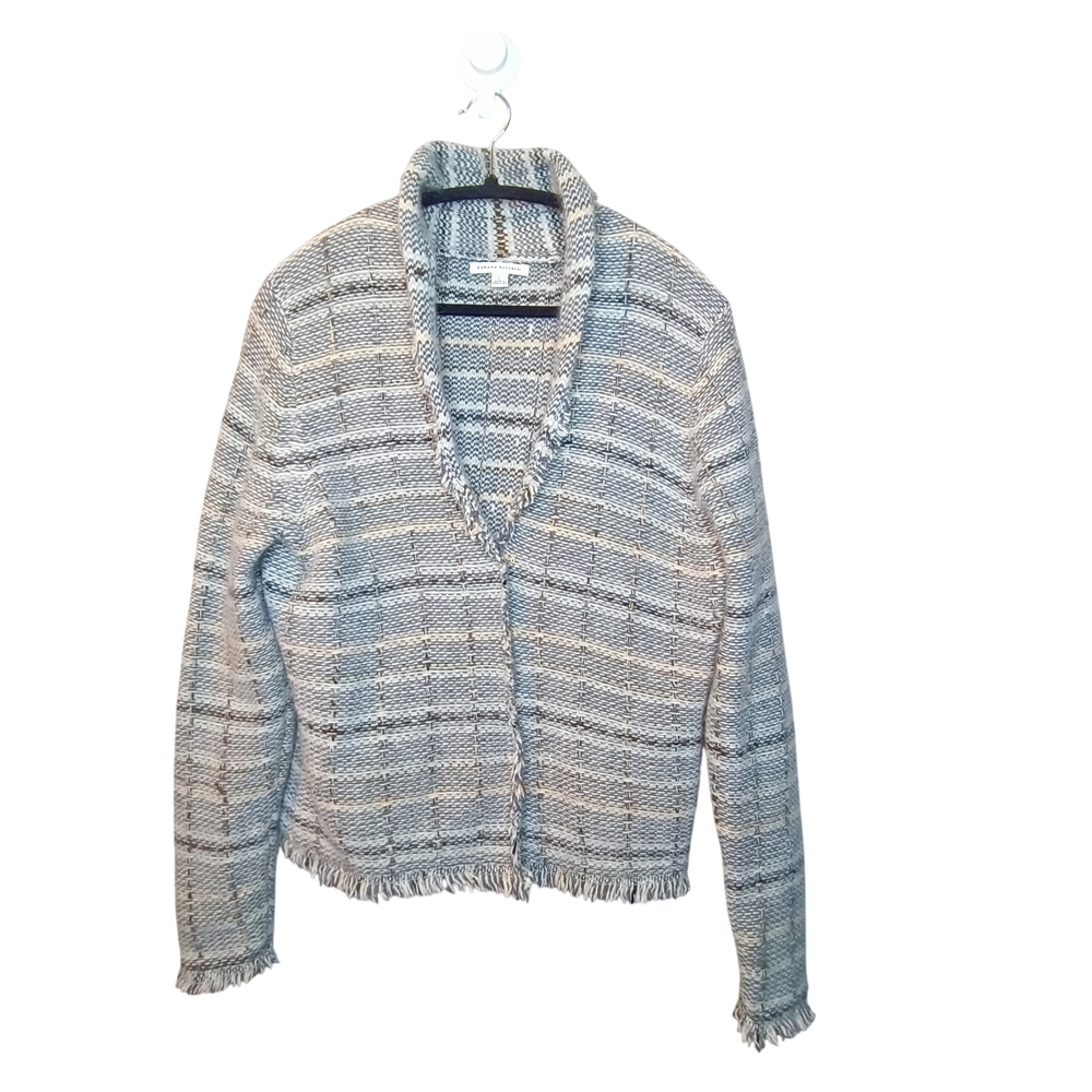 Banana Republic Gray Wool Angora Blend Fringed Cardigan Made In Hong Kong Size L